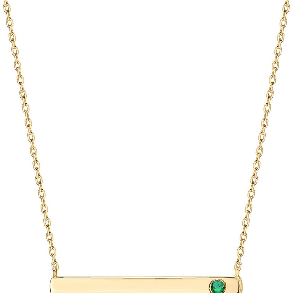 14K Gold Plated Crystal Birthstone Bar Necklace | Dainty Necklace | Gold - Picture 9 of 16